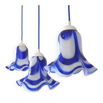 Set Of 3 Mazzega Murano Glass Pendant Lights /  1970s / Redesign