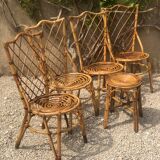 Set of 6 chairs in rattan Louis Sognot 1960