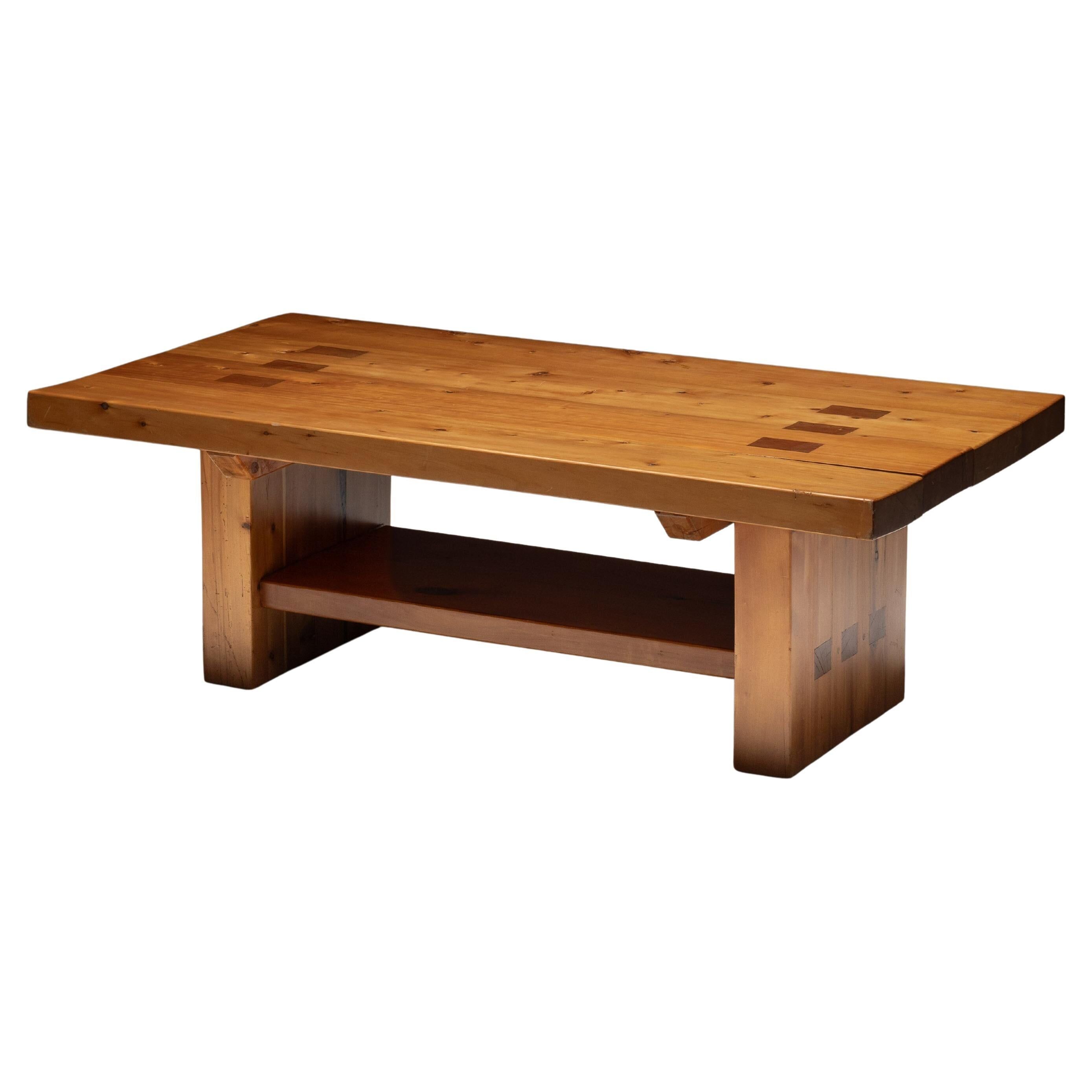 Alpine elmwood dining table in the style of Pierre Chapo, France, 1960s