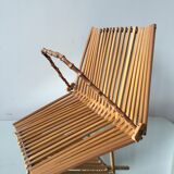 Foldable wooden basket with bamboo handle Danish Midcentury