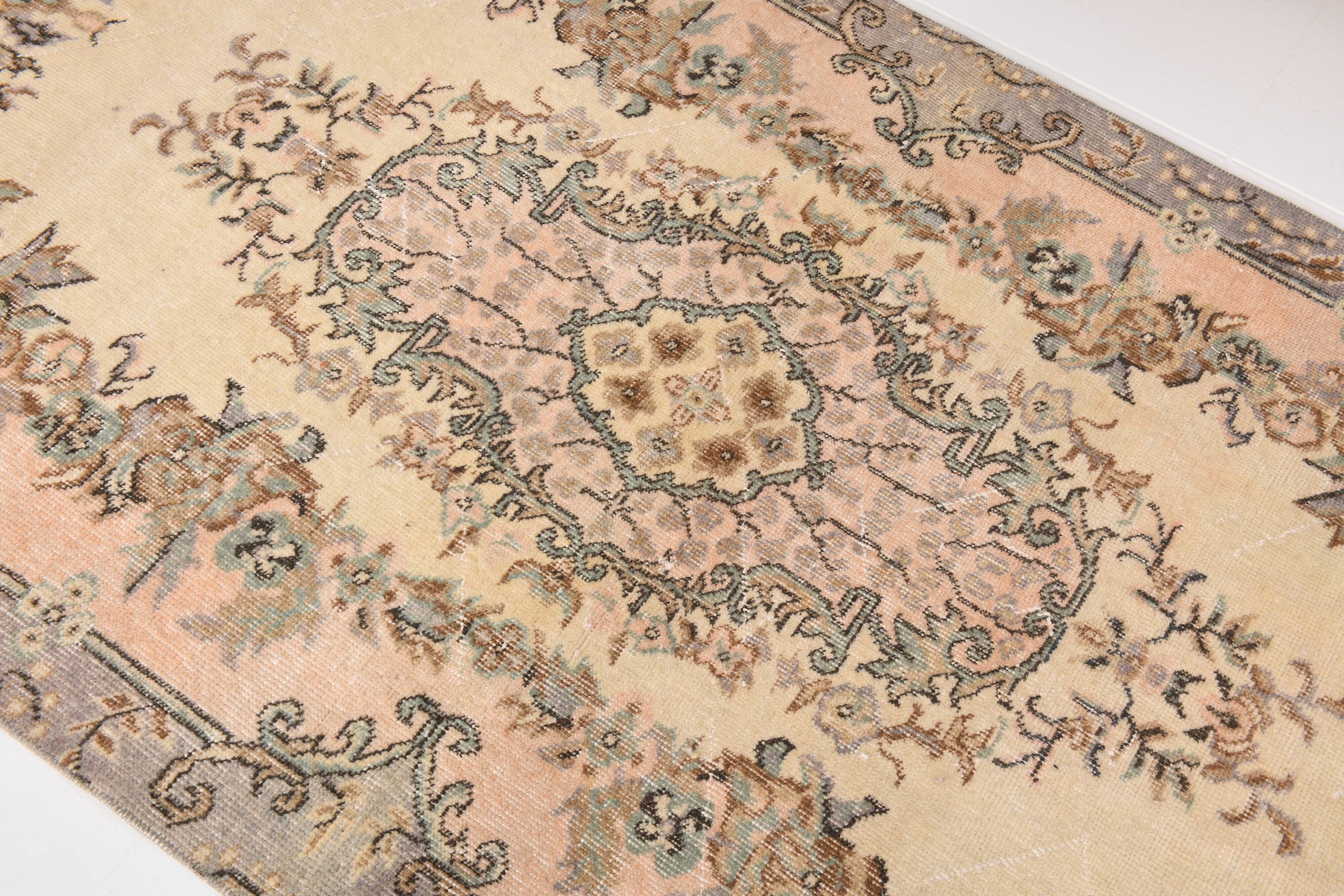 3x7 Cream & Brown Oriental Vintage Rug, 108x207Cm