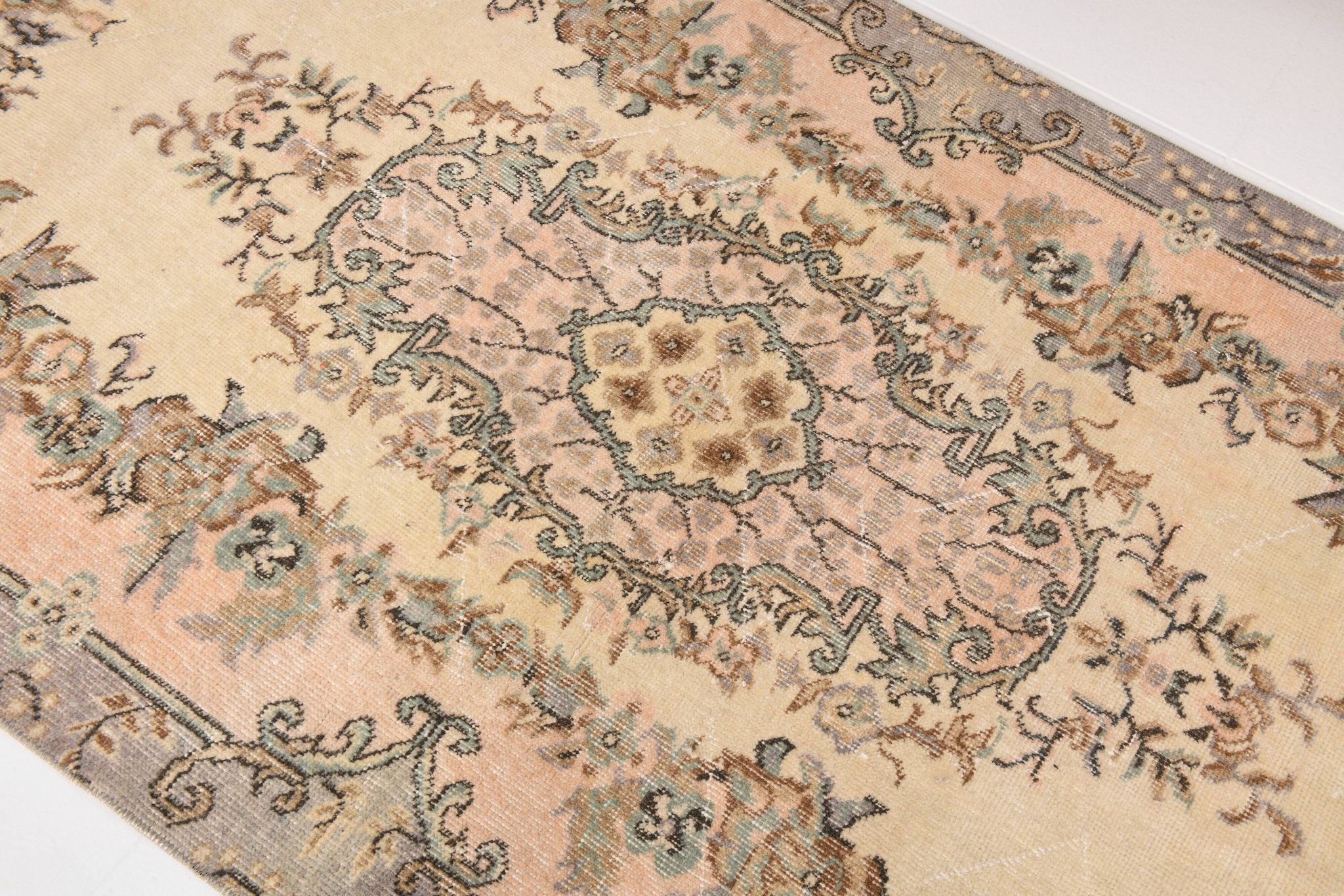 3x7 Cream & Brown Oriental Vintage Rug, 108x207Cm