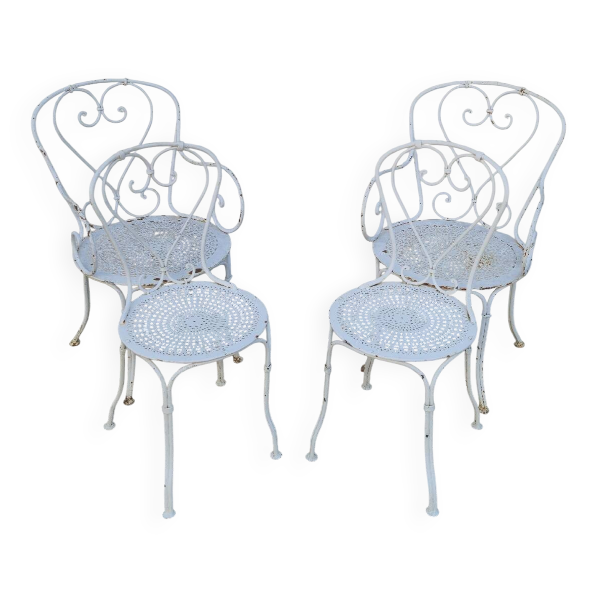 Garden furniture, two armchairs and two wrought iron chairs, period 1