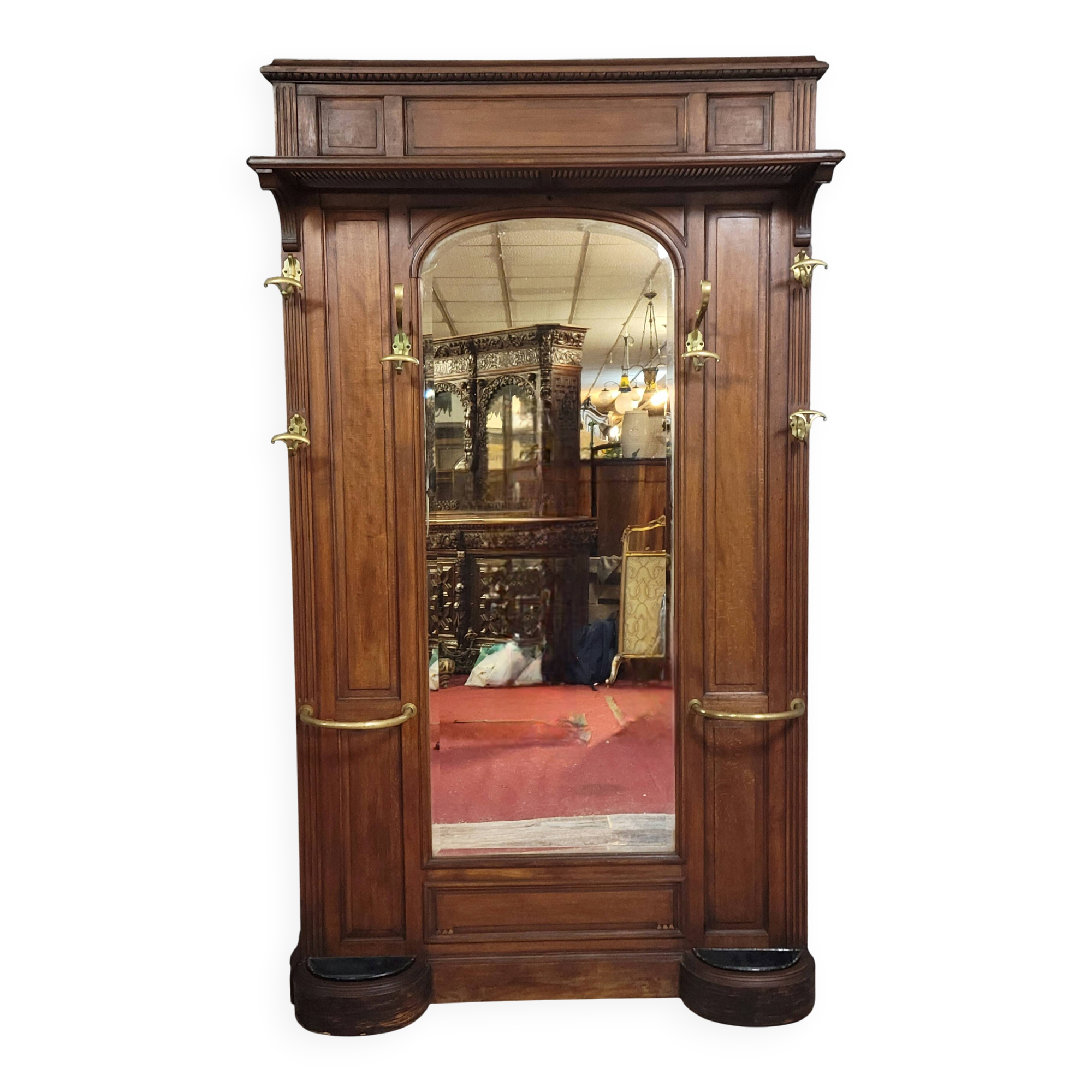 Important antique coat rack in solid walnut