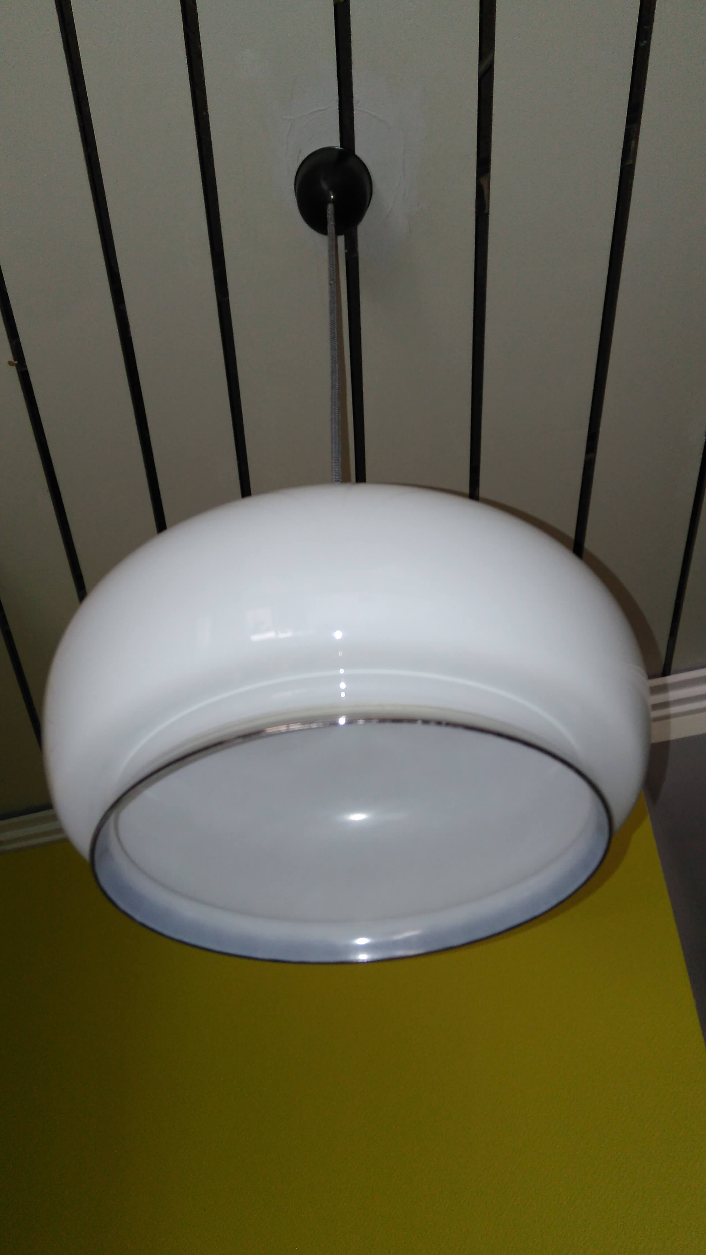 Vintage white opaline suspension with chrome border