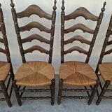 Set of 6 high-backed straw-seated chairs in solid oak from the early 1900s.