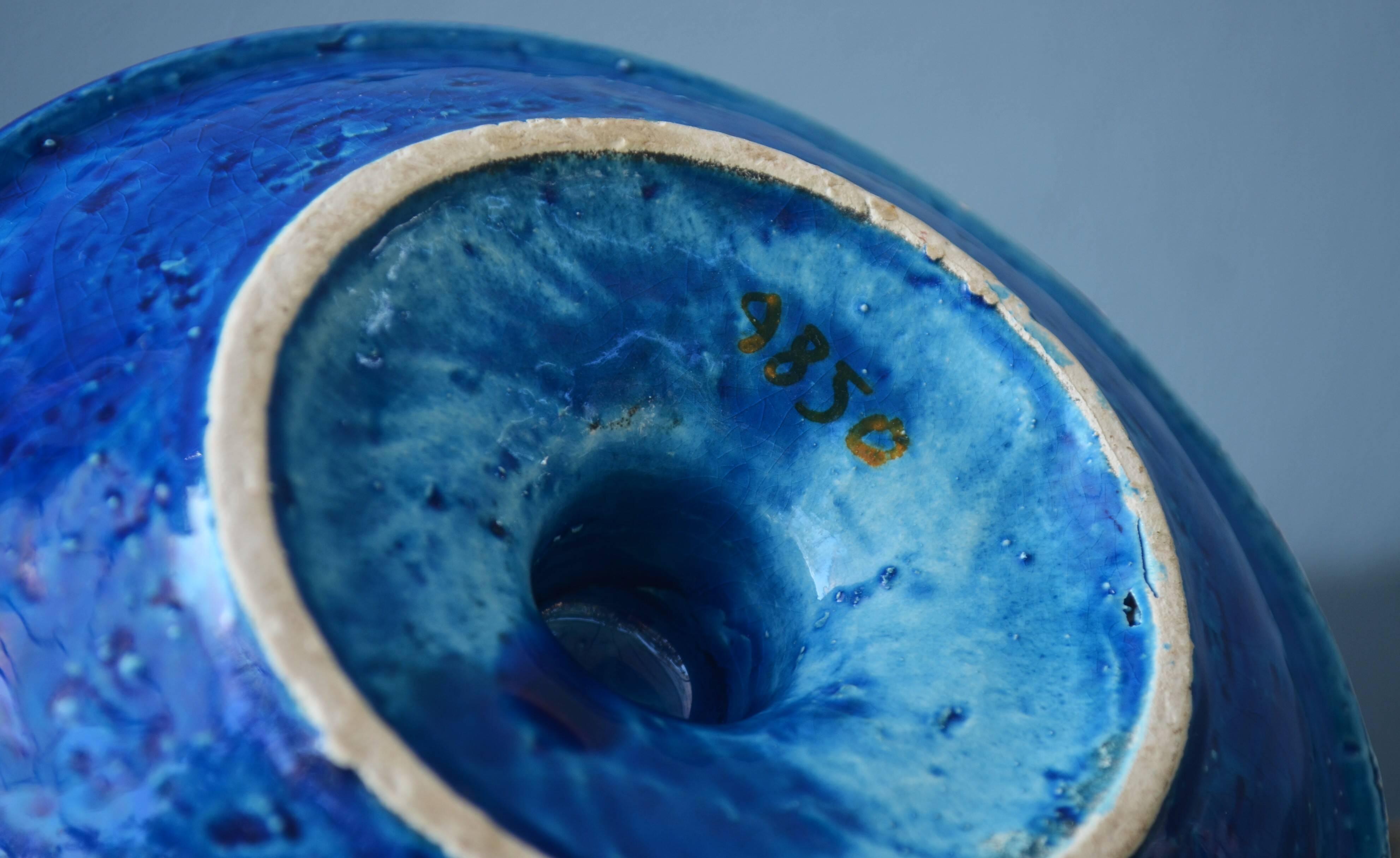 Mid Century Bitossi Aldo Londi Rimini Blue Chamber Candle Holder Painted in Blu