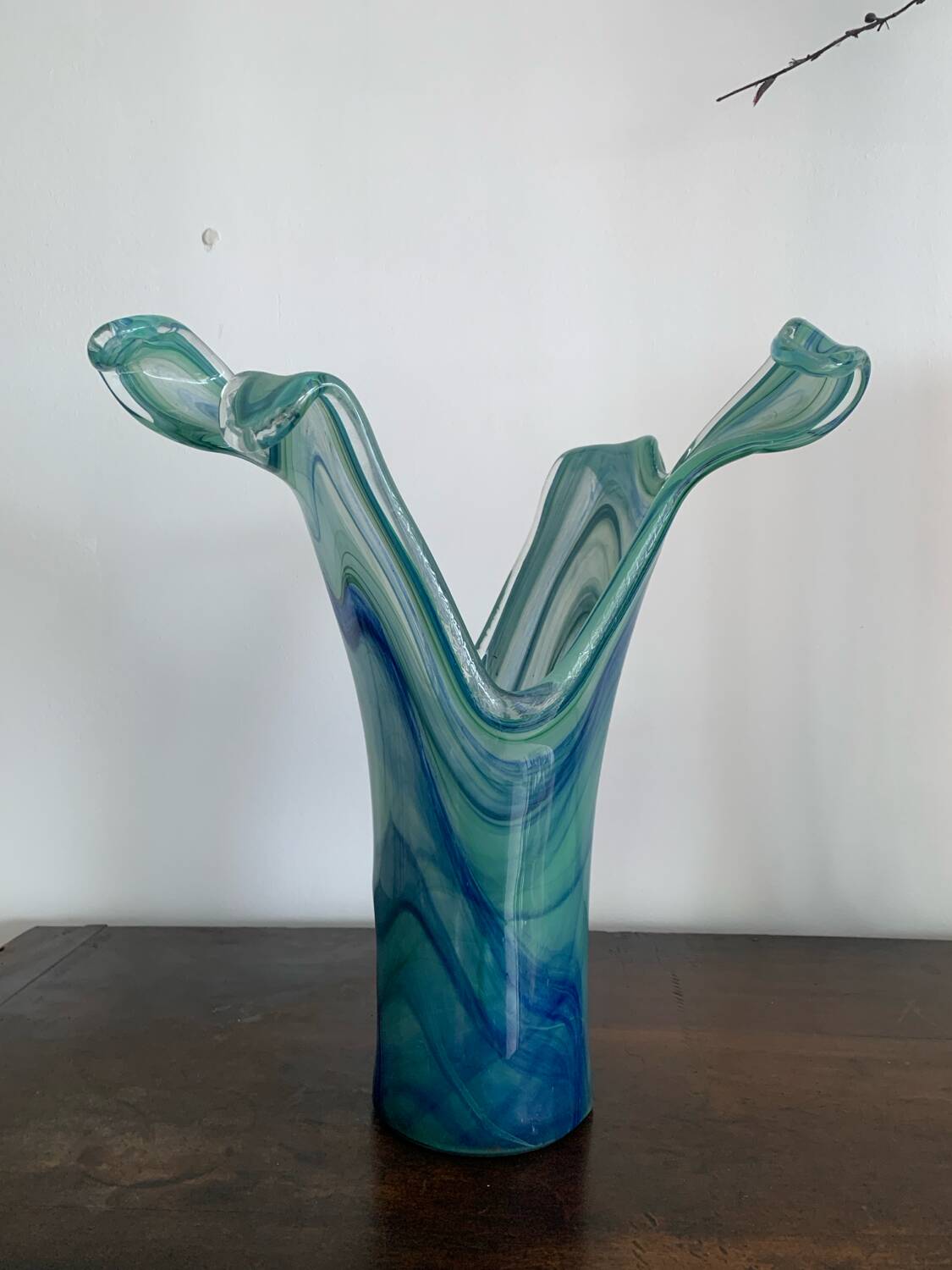 Vase vintage en verre de Murano bleu
