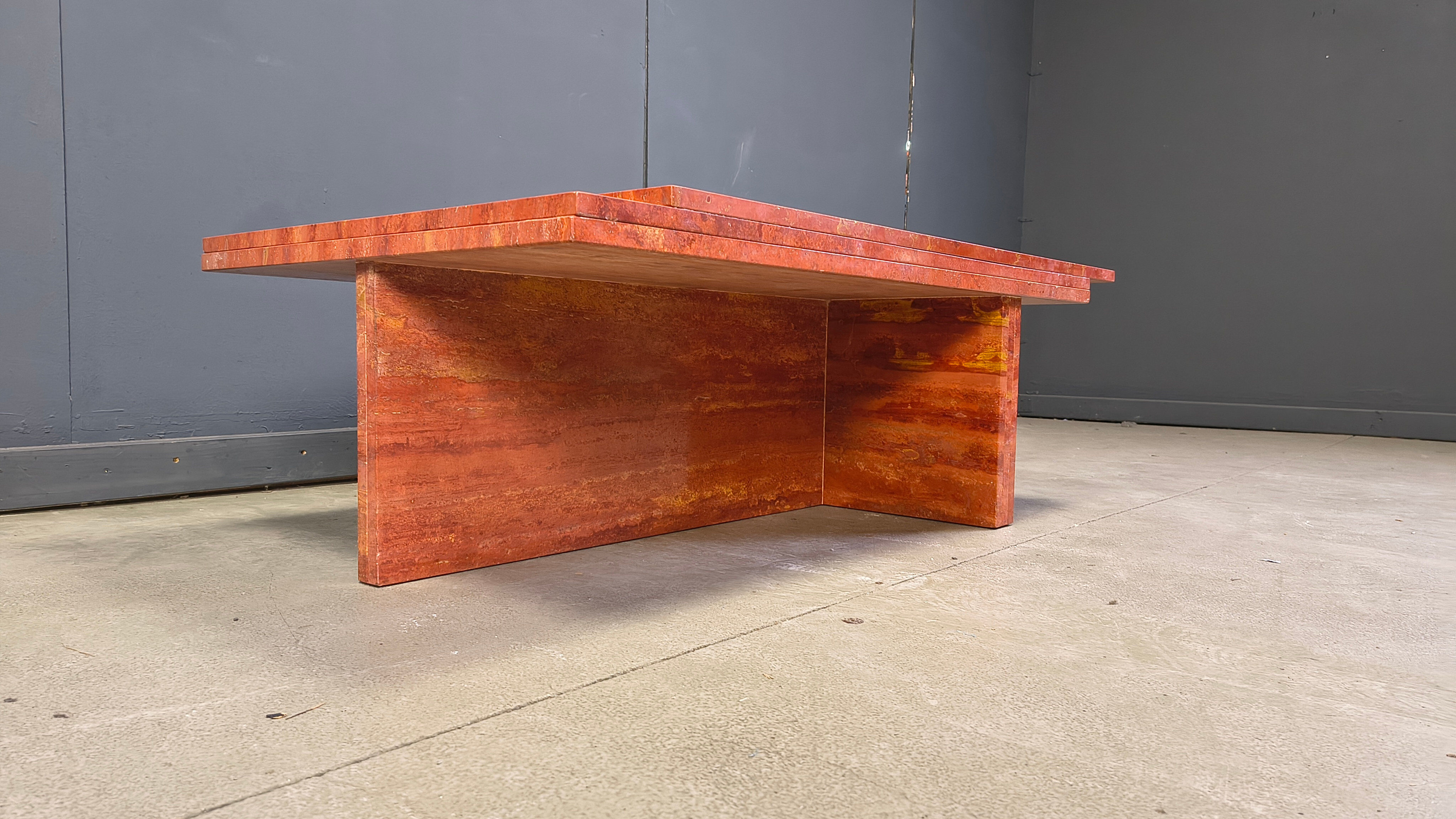 Vintage red travertine coffee table, 1970s