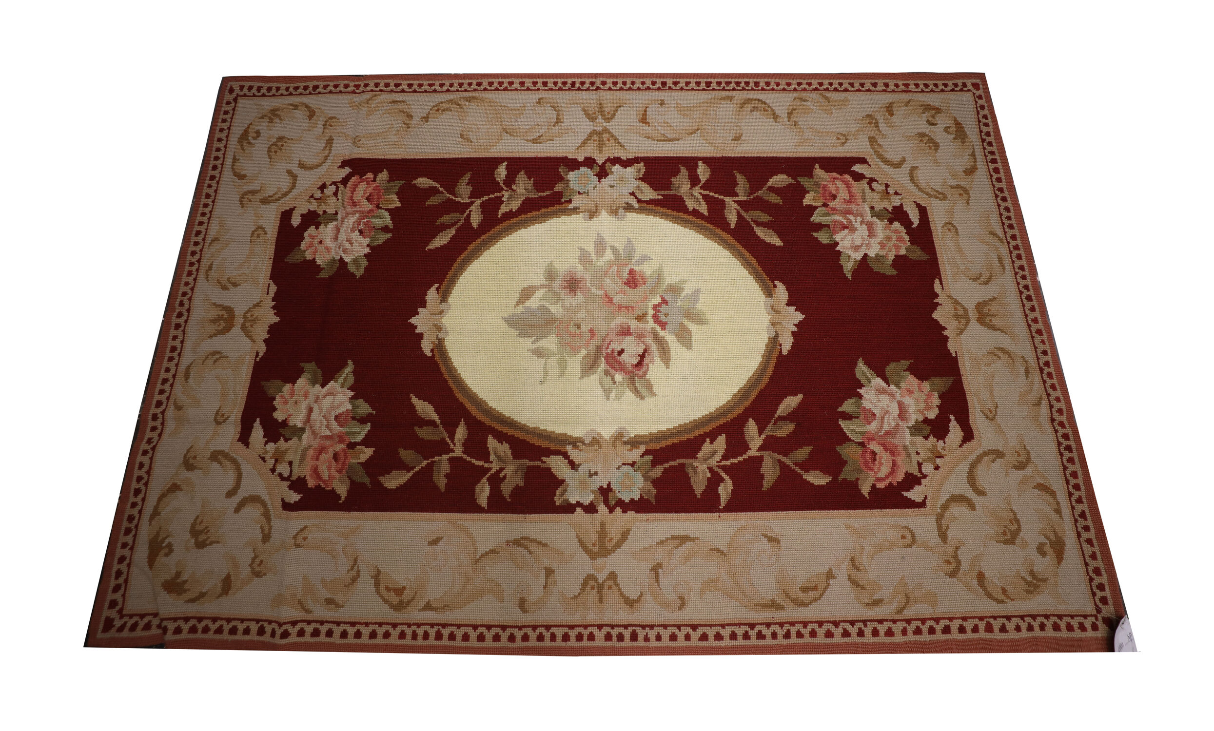 New handmade floral red wool needlepoint tapestry area rug- 91x152cm