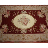 New handmade floral red wool needlepoint tapestry area rug- 91x152cm