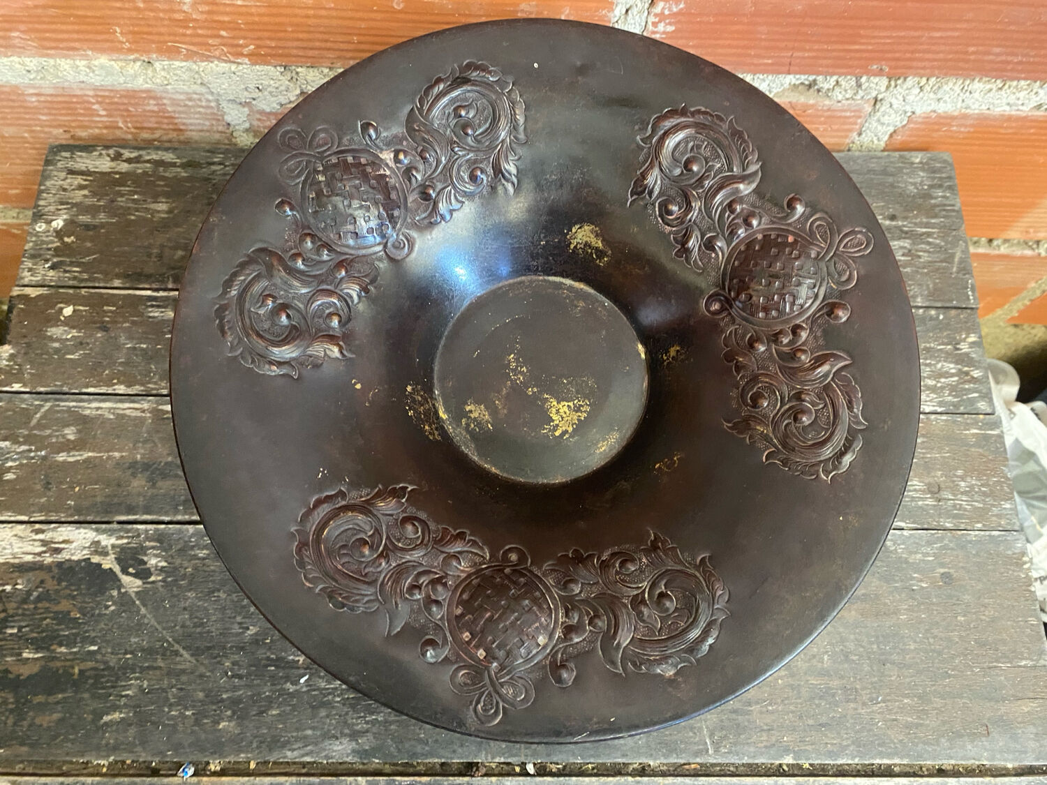 Vintage Metal Fruit Bowl Bordeaux Decorative Moulded Dish #D6
