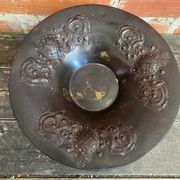 Coupe à Fruits Ancienne Plat En Métal Bordeaux Décor Moulé Vintage #D6