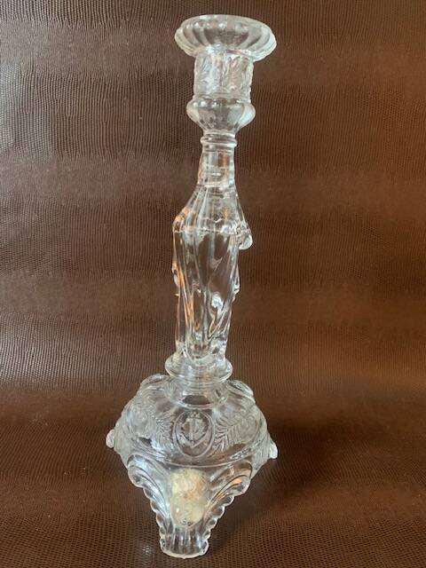 Large religious candlestick in old crystal, Virgin Mary, 1910