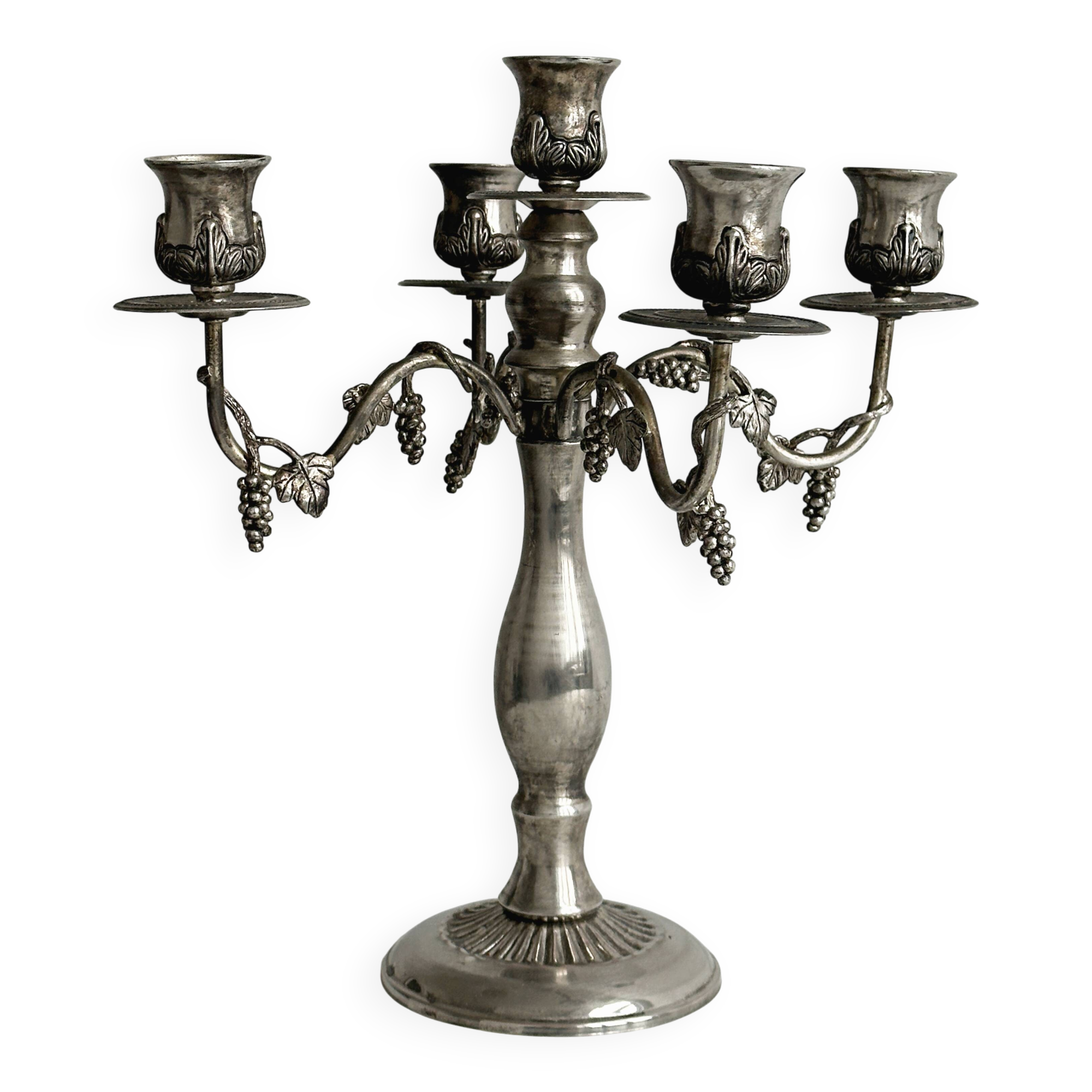 Chandelier, antique 5-branch metal candlestick.