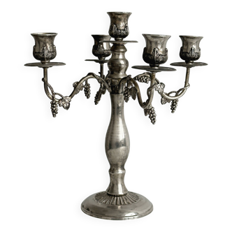 Chandelier, antique 5-branch metal candlestick.