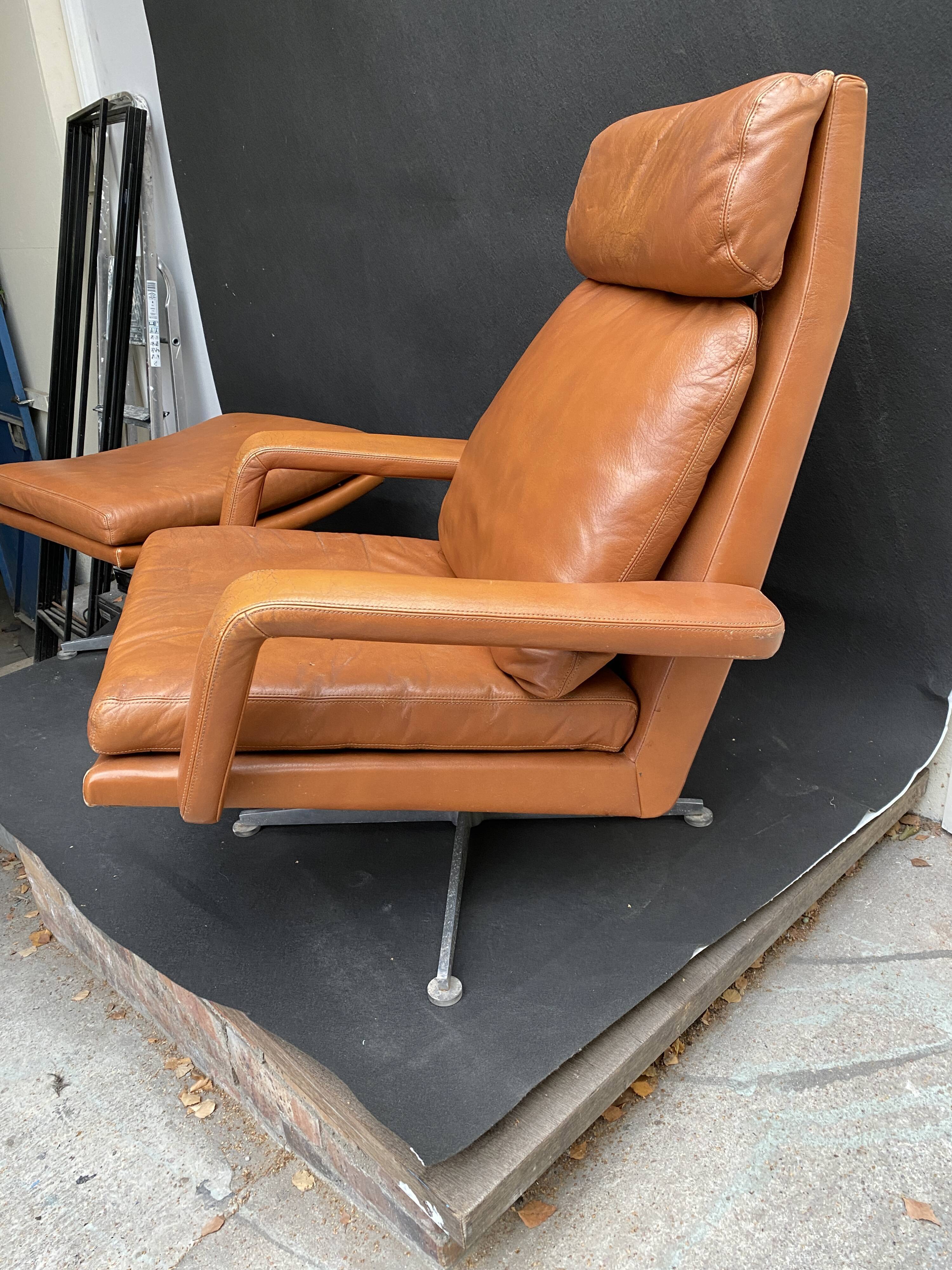 Lounge chair and ottoman leather cognac