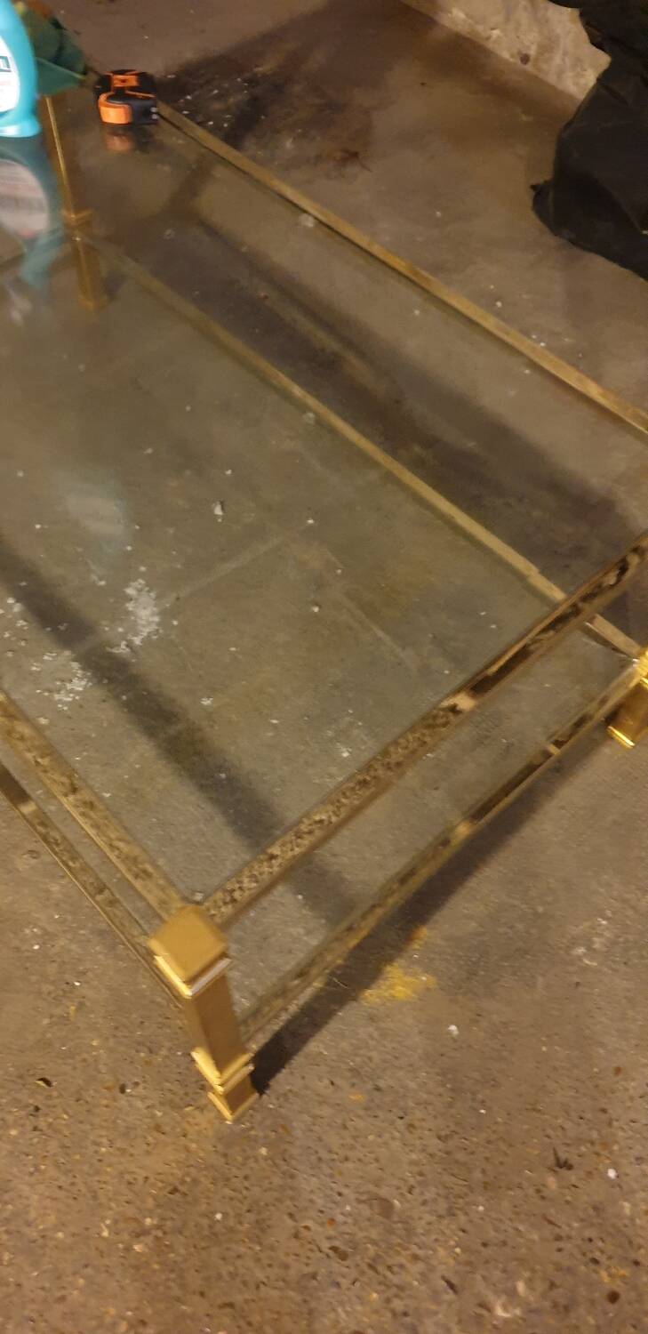Glass and brass coffee table