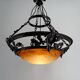 Wrought Iron and Glass Paste Pendant Light, Art Nouveau / Art Deco, Early 20th Century