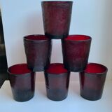 Set of 6 burgundy colored glass glasses 70s
