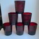 Set of 6 burgundy colored glass glasses 70s
