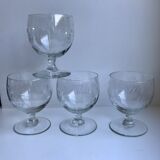 Set of 4 round crystal wine glasses engraved 50s