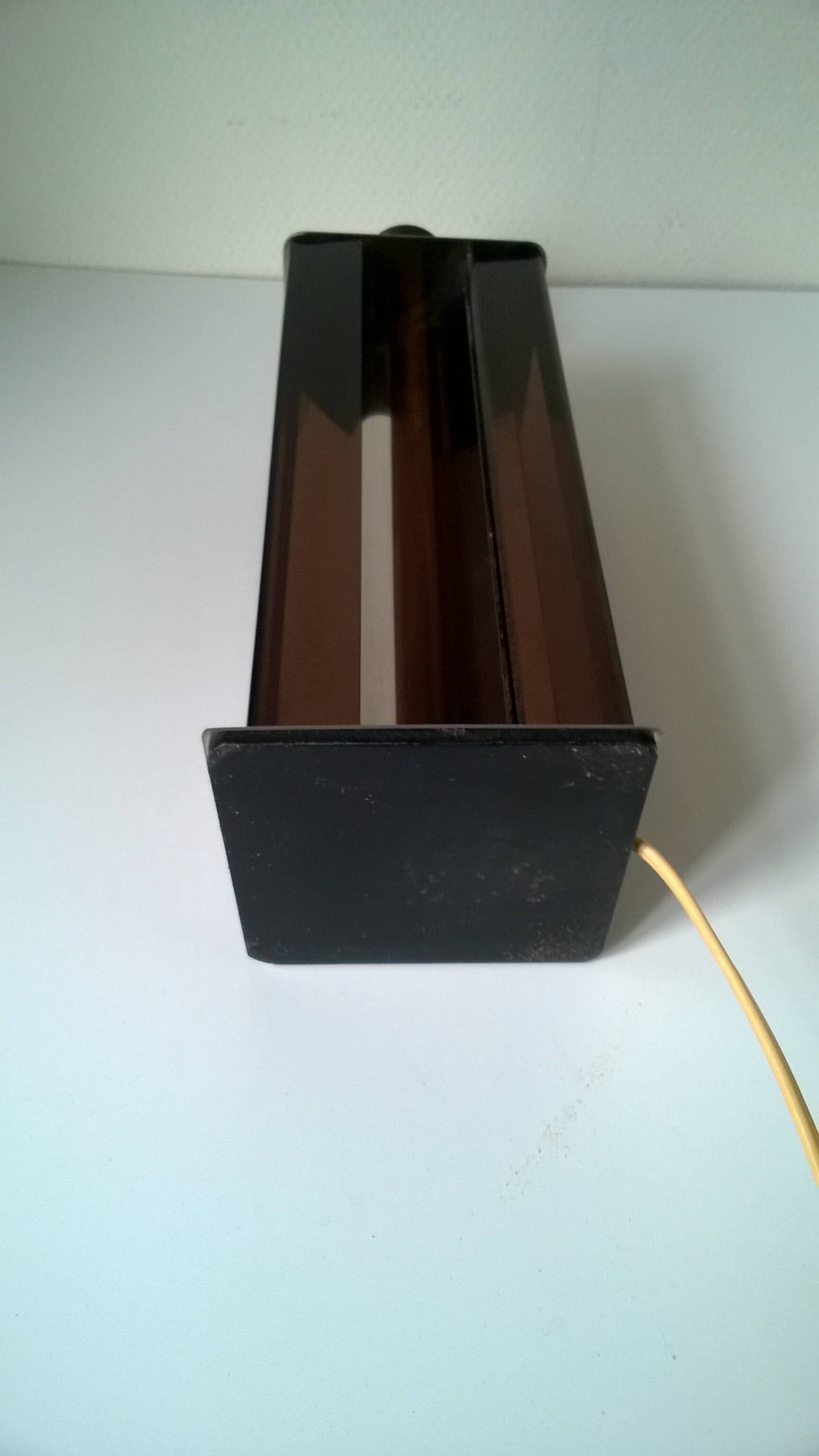 Designer lamp in smoked plexiglass and chromed metal 1970