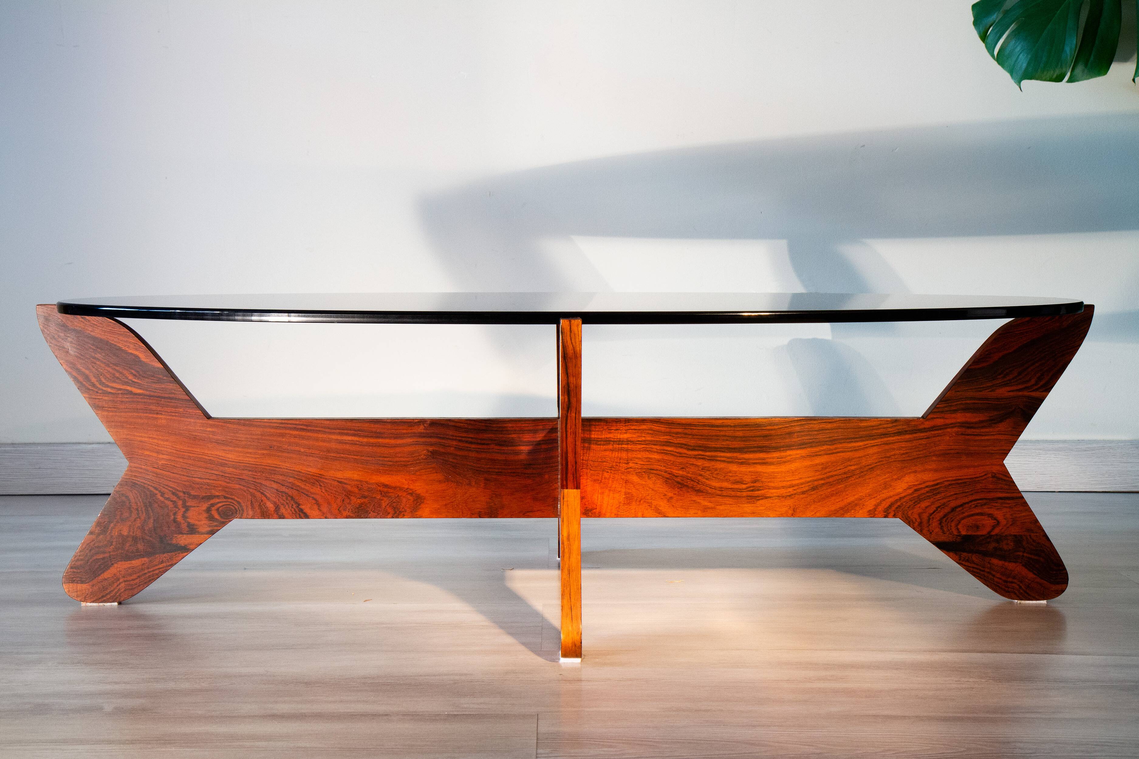 Scandinavian coffee table, rosewood and smoked glass, 1960