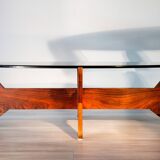 Scandinavian coffee table, rosewood and smoked glass, 1960