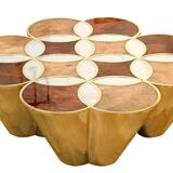 Sublime Ethnos coffee table - walnut root, marble, gold leaf finish and varnish
