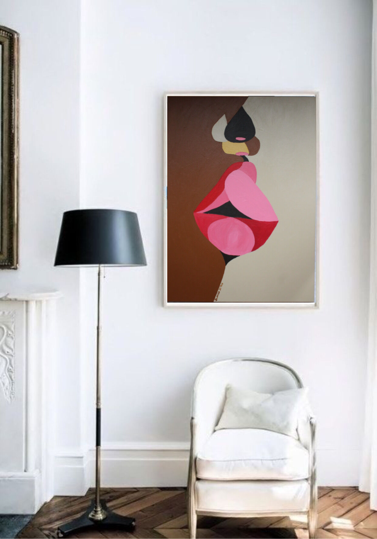 Romantic acrylic painting on cotton "the kiss" 80x60 cm