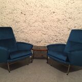 Pair of chairs of Guy Besnard in blue velvet