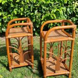 Bamboo and rattan bedside table pair