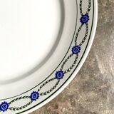 Round dish St Amand in enamelled iron earth white, blue and green