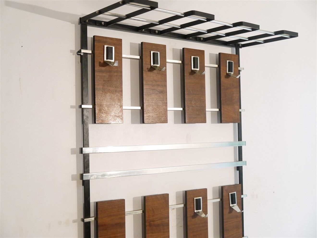 Danish teak and metal coat rack, 1960s