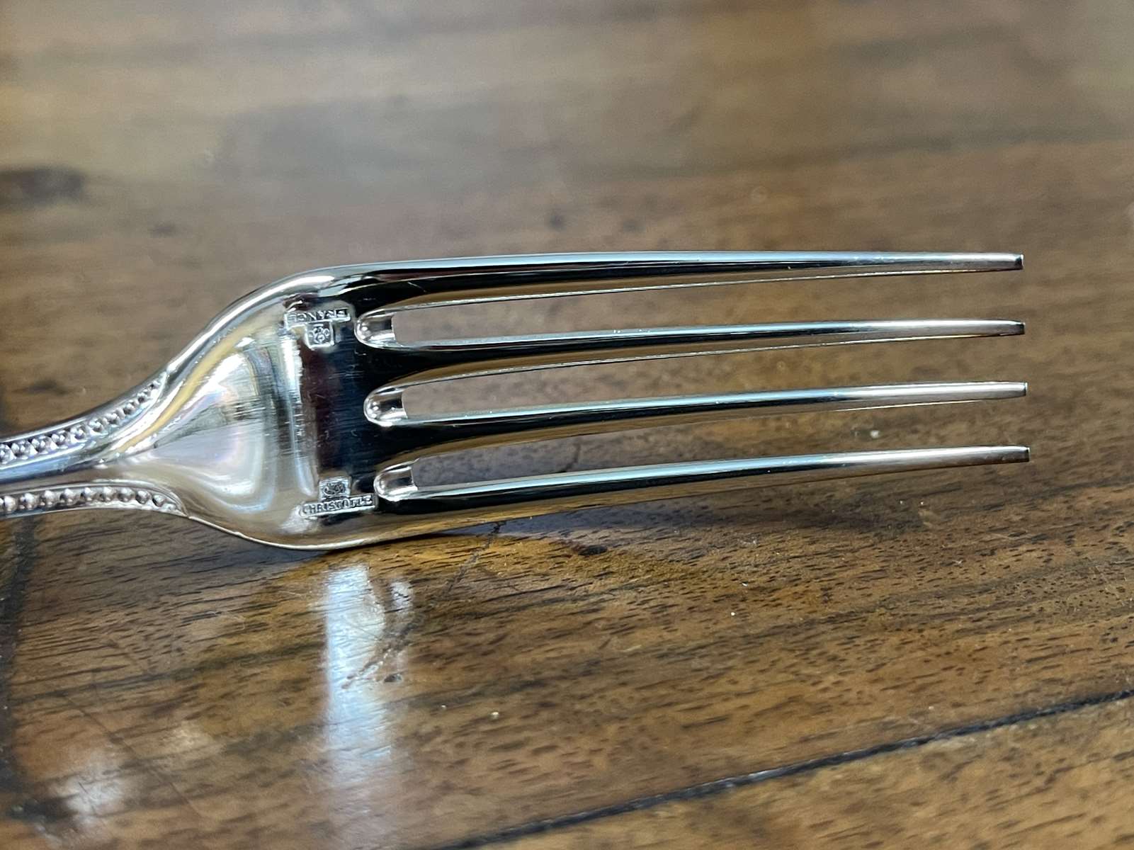 Series of 6 Christofle dessert forks model silver metal pearl
