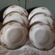 6 Assiettes creuses en porcelaine de Limoges  frise  Panier  fleuris et fruits - debut 20 ème