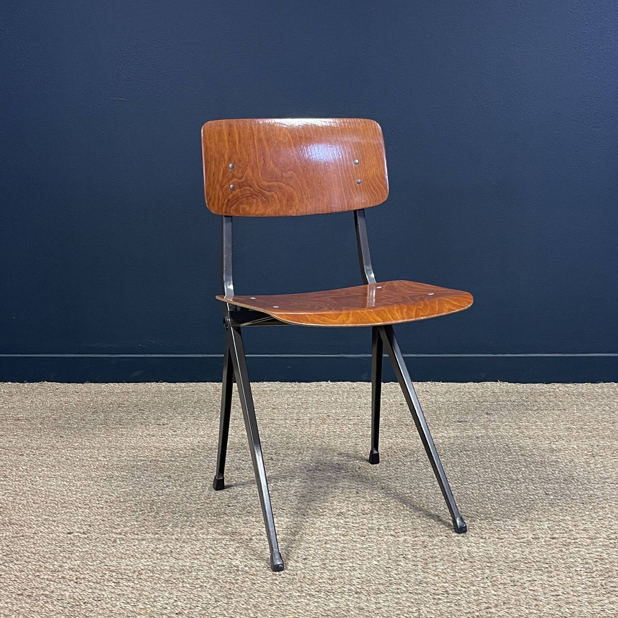 Result chair Friso Kramer for Ahrend wood steel taupe 60s Netherlands
