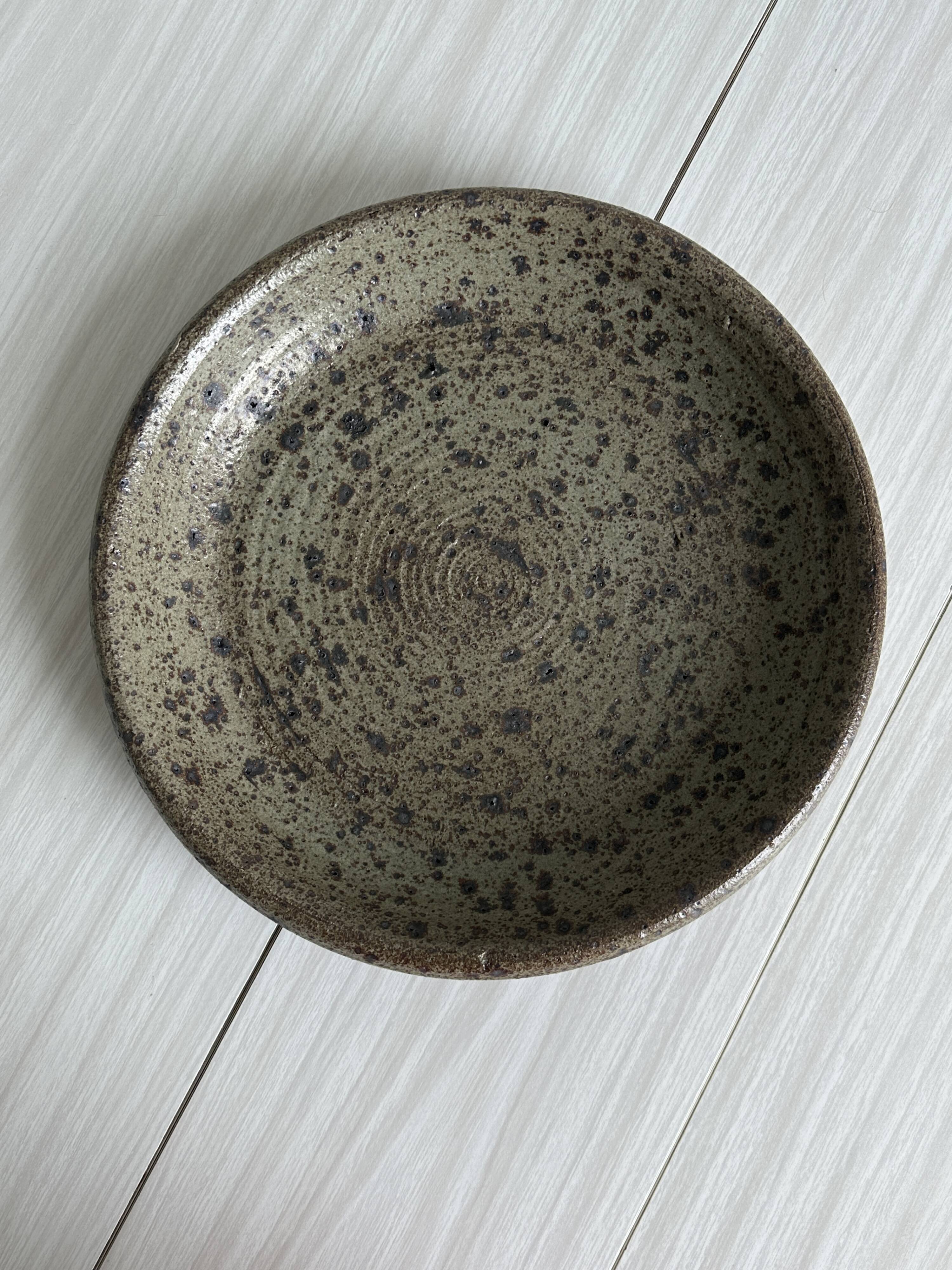 Large antique pyrite stoneware dish