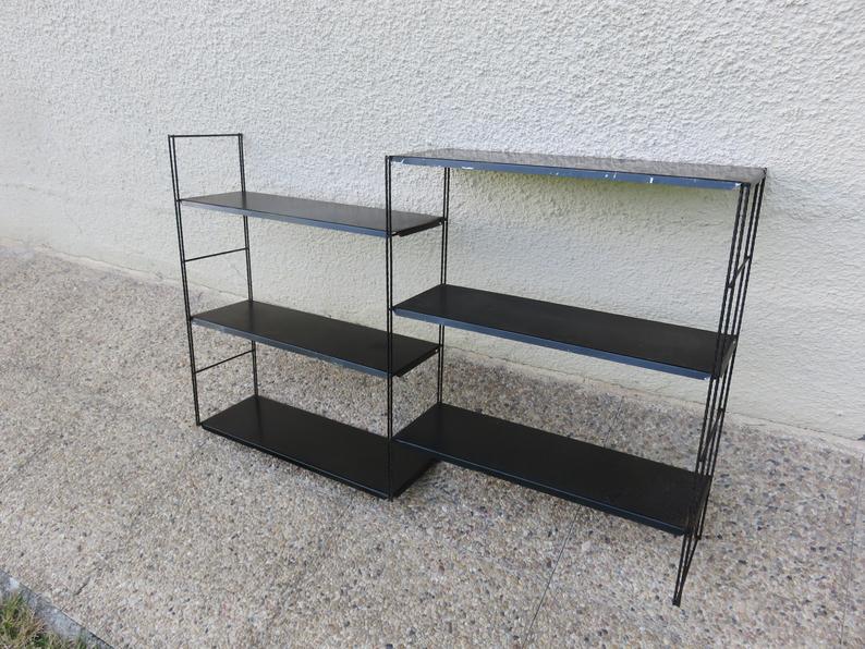Etagère string, modulable en métal laqué noir années 50/60