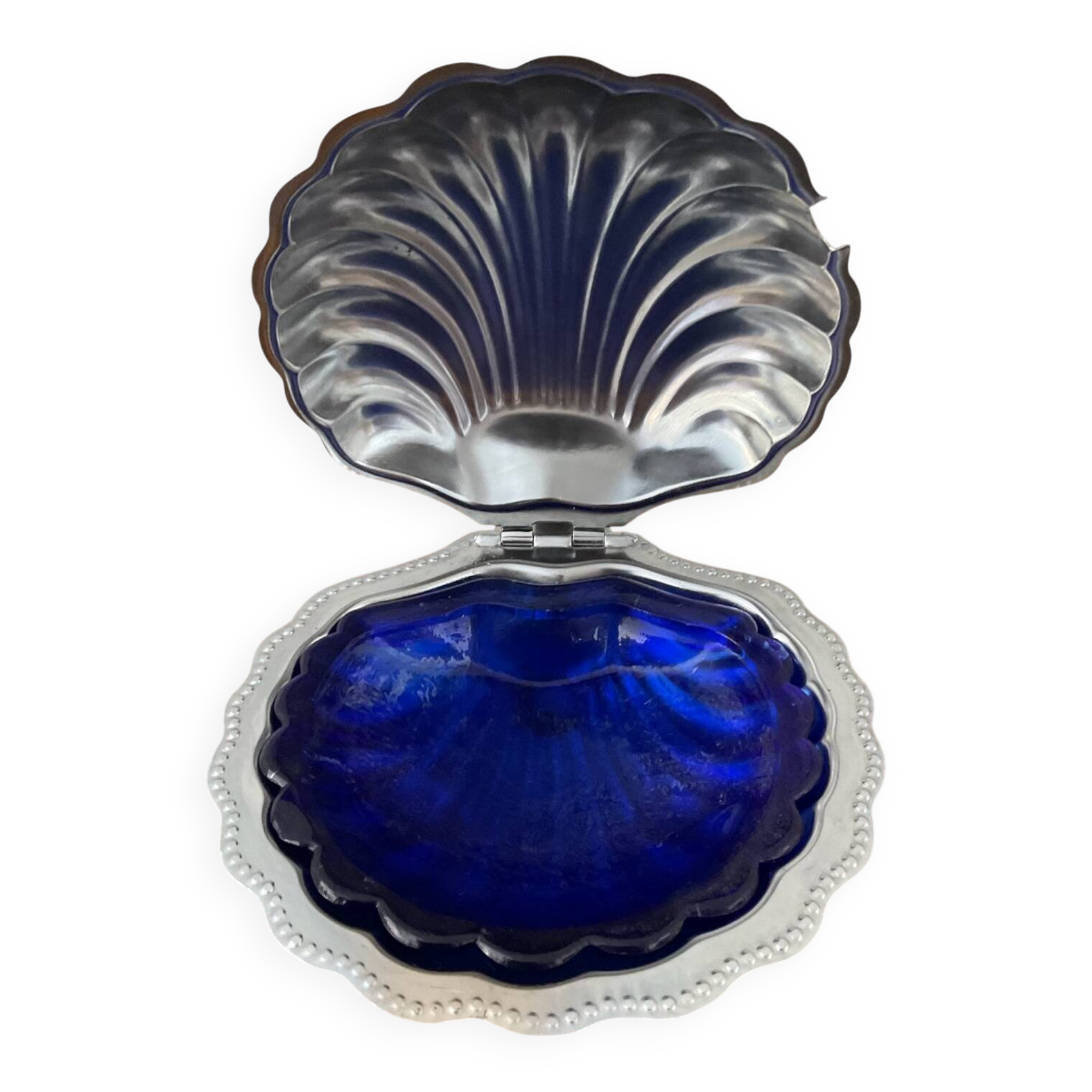 Beurrier vintage coquillage en verre et inox