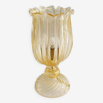 Archimede Seguso Handmade Murano Glass Table Lamp Gold Italian Art Deco 1980s