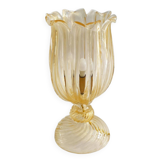 Archimede Seguso Handmade Murano Glass Table Lamp Gold Italian Art Deco 1980s