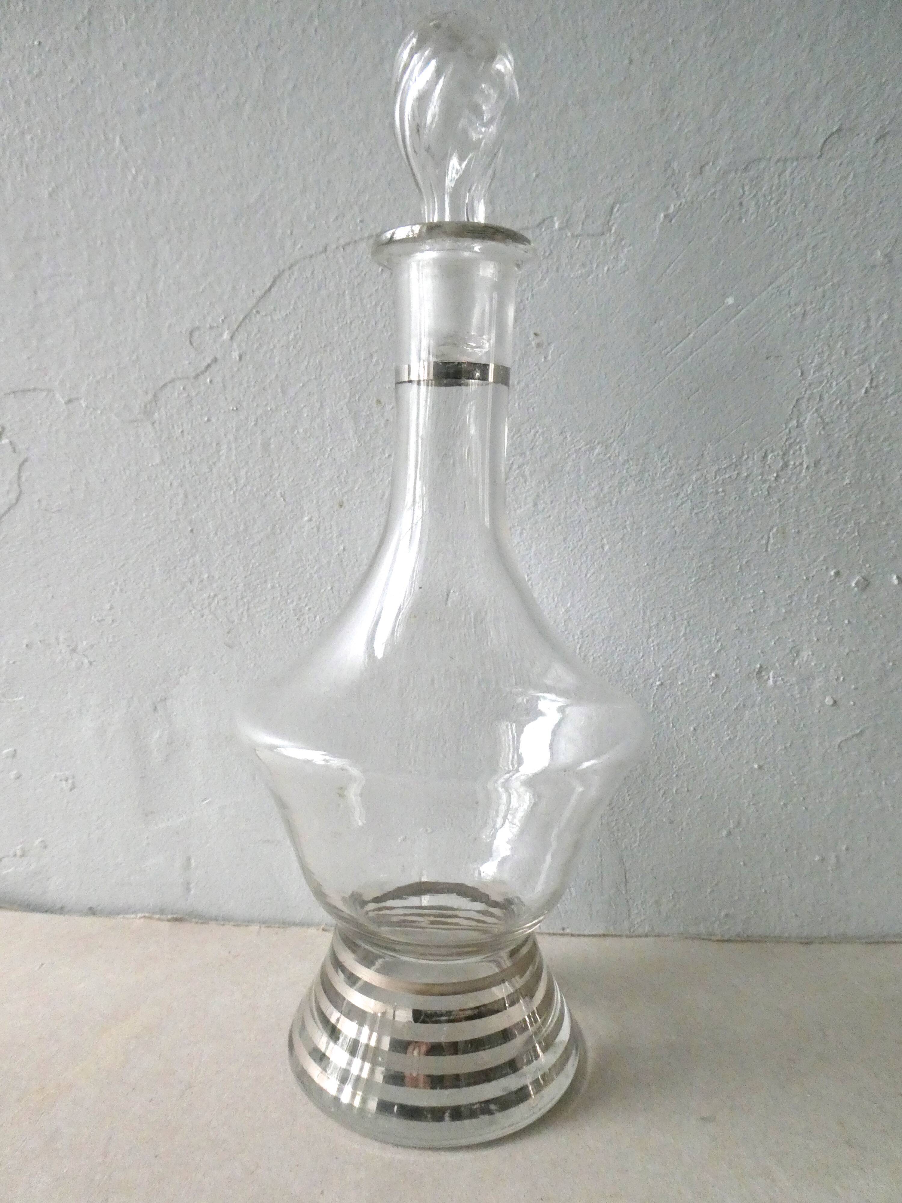 Service to liquor, glass with silver edging, art deco