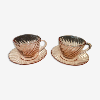 Pair of Vintage Tea Cups Arcoroc Rosaline