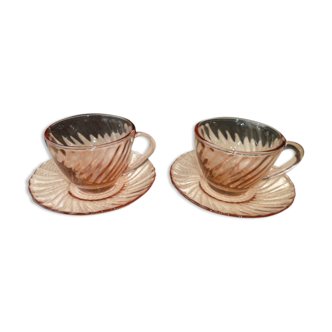 Pair of Vintage Tea Cups Arcoroc Rosaline