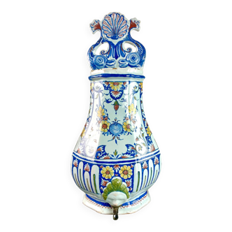 Vase - Rouen earthenware fountain, flower pot - blue white - 18th century France