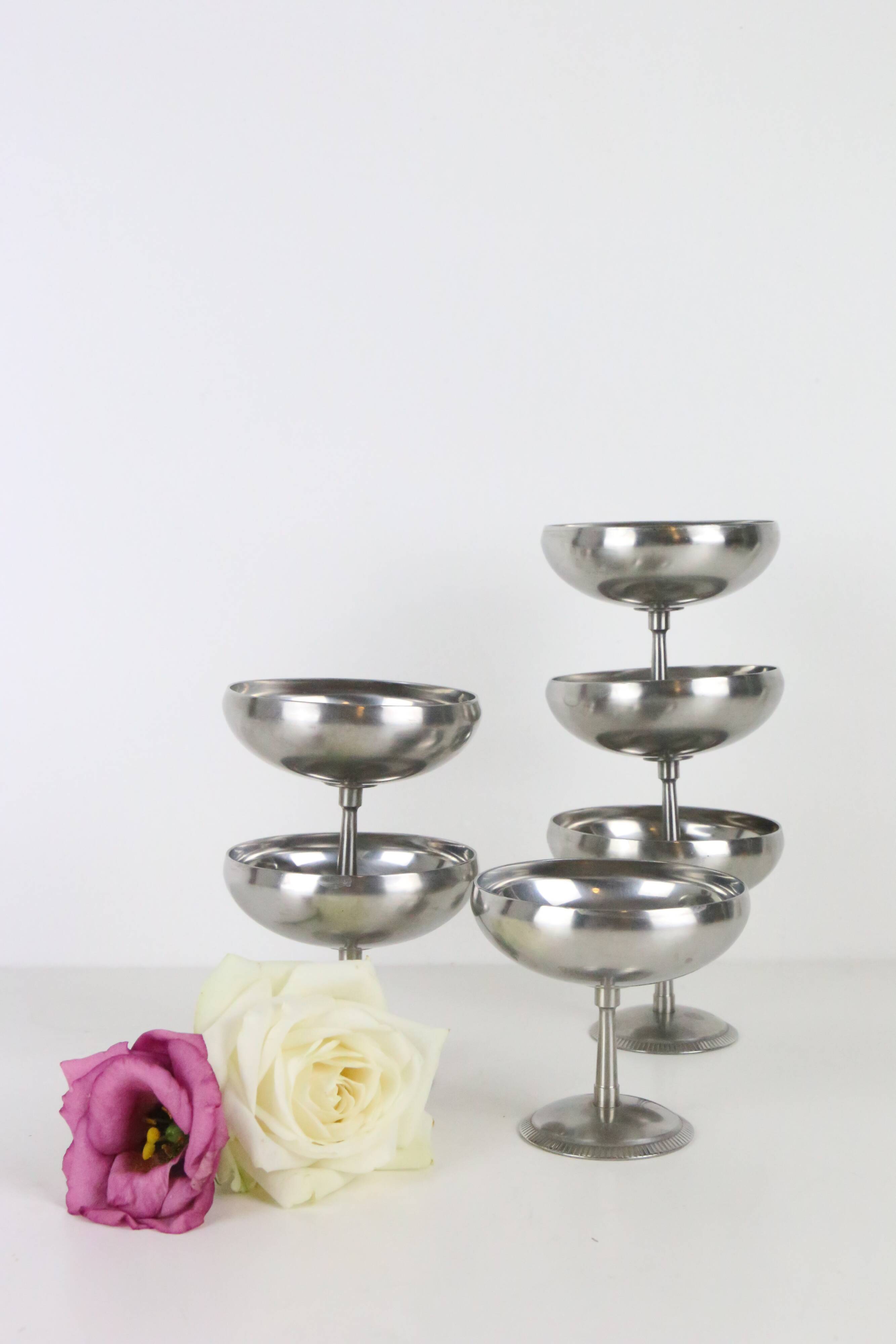 Set of 6 stainless steel bowls by Letang-Remy, vintage French, 1970s