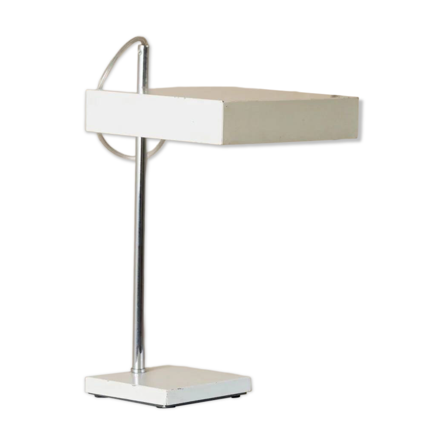 Kaiser Leuchten Table Lamp by Klaus Hempel - white enamelled steel with chrome stem, adjustable mid-century 1960s