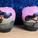 Vallauris Gabs: series of 6 ceramic vases from the Art Deco period around 1930, signed on the base